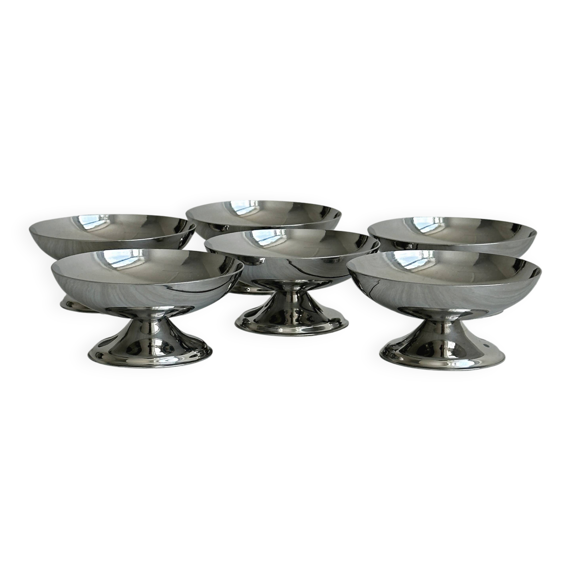 Lot de 6 coupelles sur pied en inox brillant