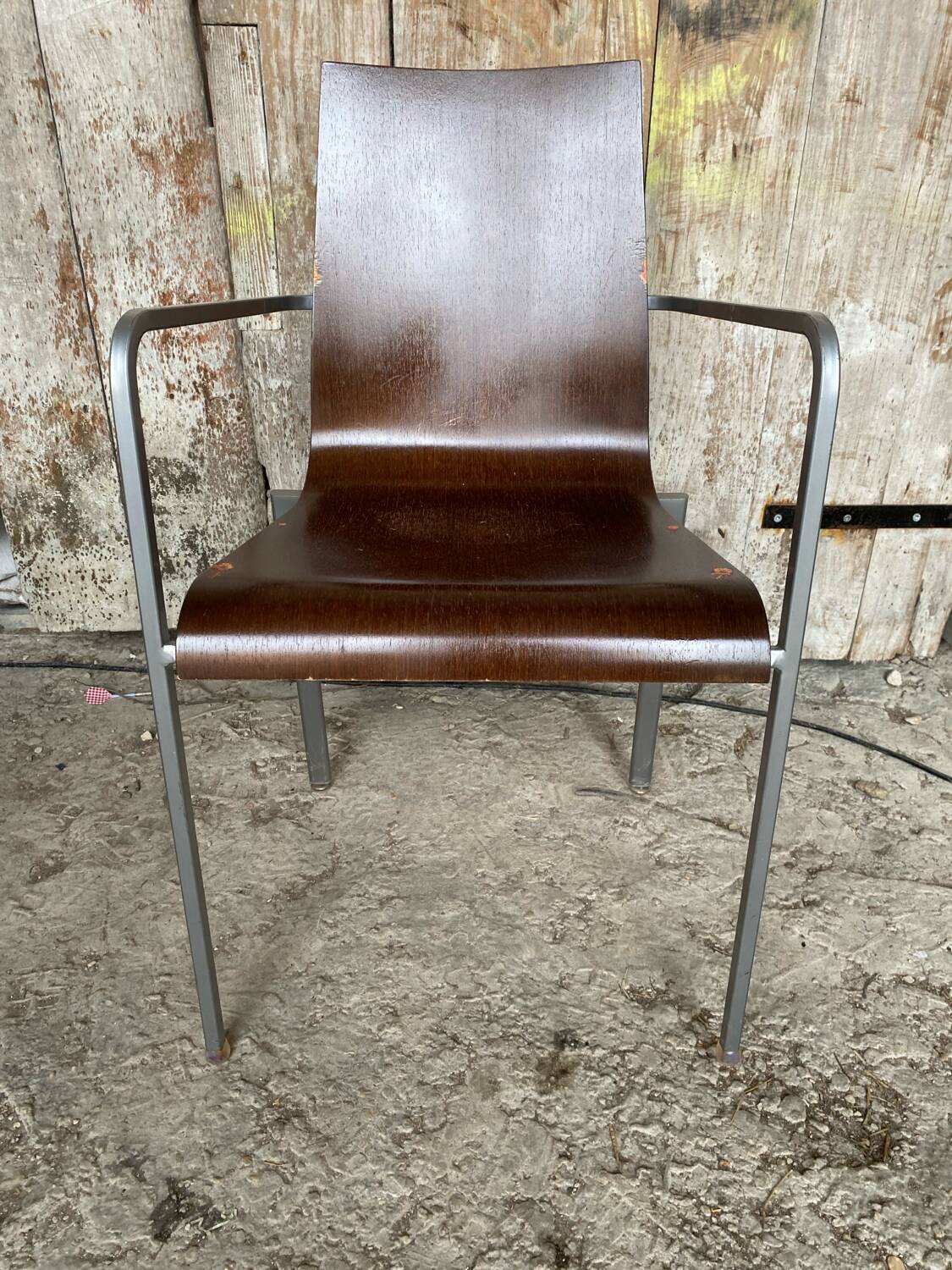 ZOE Armchair Design By Archirivolto LIGNE ROSET Grey Metal + Wood Shell