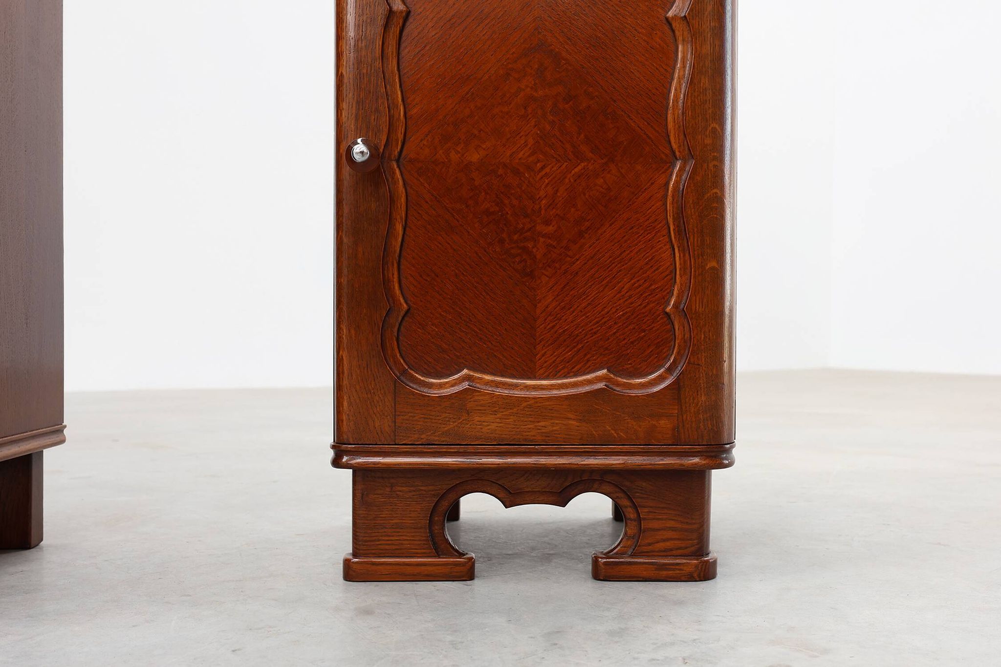 Pair of Art Deco nightstands in oak with marble top, France ca. 1925