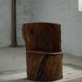 Chair made from hand-carved pine with storage, modern Swedish style, wabi-sabi, 1900s.