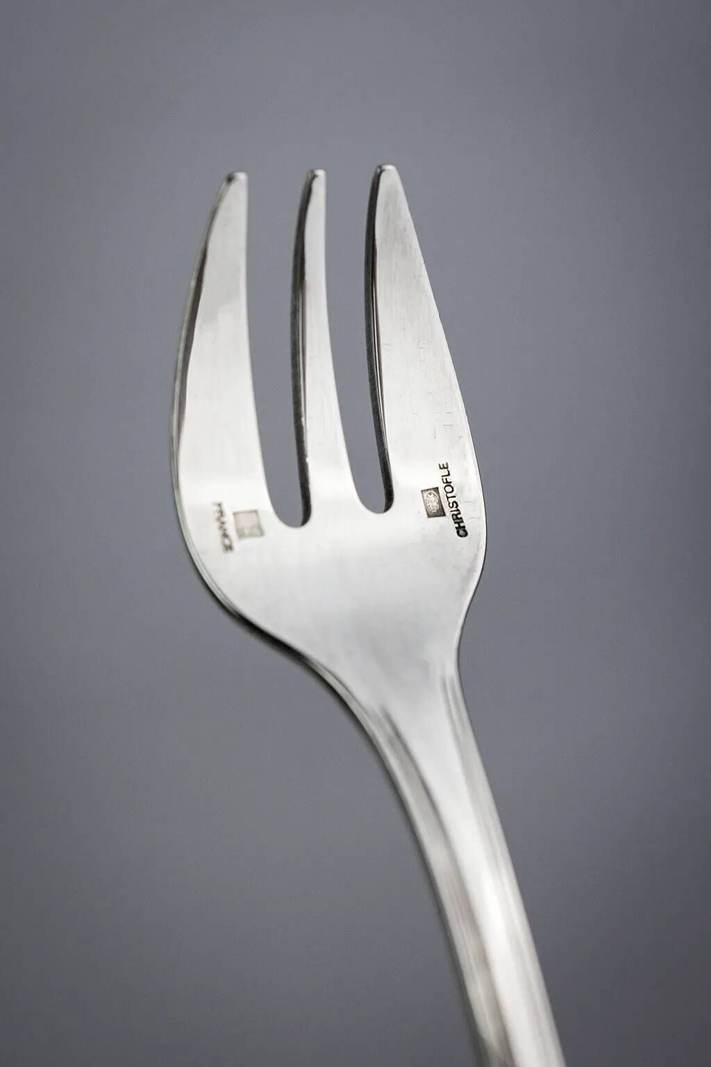 8 Christofle America silver-plated oyster forks, Luc Lanel