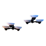 Paire d'appliques murales anciennes en bronze et albâtre à trois bras, 1910