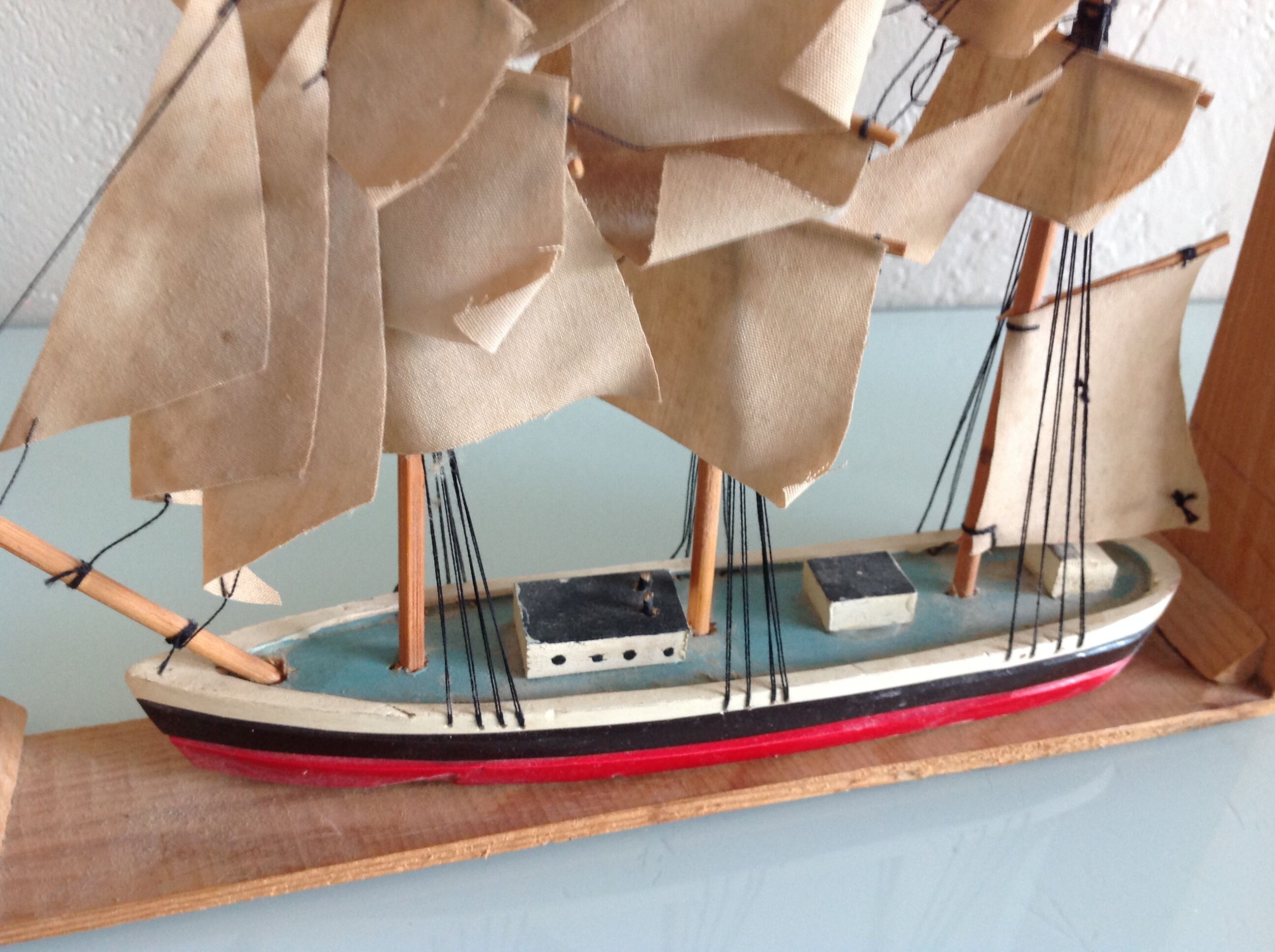 Two old wooden model boats