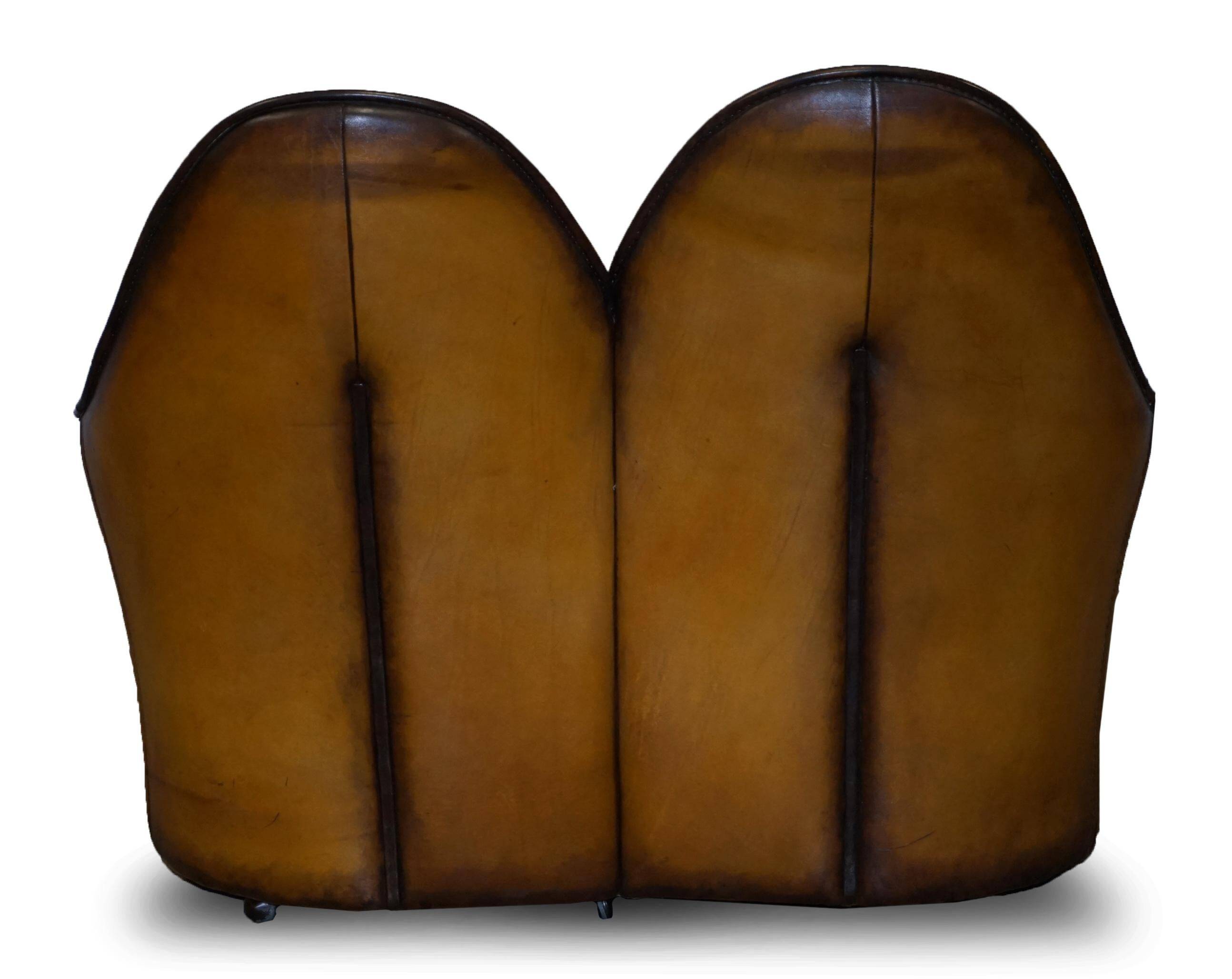 Modern Art leather sofa, restored, two-seater