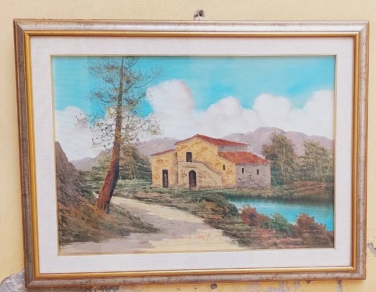 Tuscan landscape by R. Morelli, oil on canvas, late 20th century