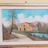 Tuscan landscape by R. Morelli, oil on canvas, late 20th century