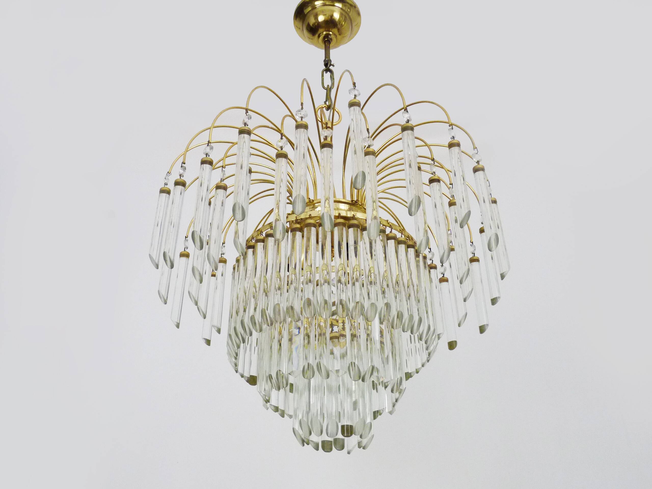 Large and old crown chandelier with pendants, 4 levels, 3 lights, 70s-80s