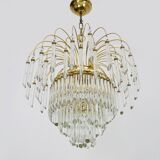 Large and old crown chandelier with pendants, 4 levels, 3 lights, 70s-80s