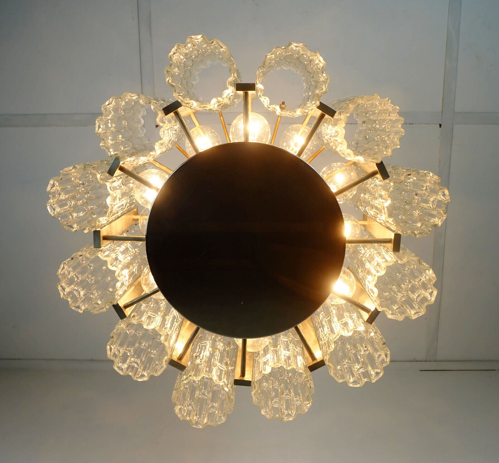 1960s kaiser mid century CHANDELIER chrome hanging light with 12 glass tubes