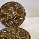 3 green majolica oyster plates from St Clément in good condition.