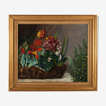 Floral composition in basket by H. Vaneyck- dated 1895