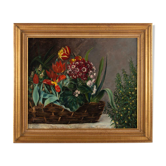 Floral composition in basket by H. Vaneyck- dated 1895