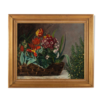 Floral composition in basket by H. Vaneyck- dated 1895
