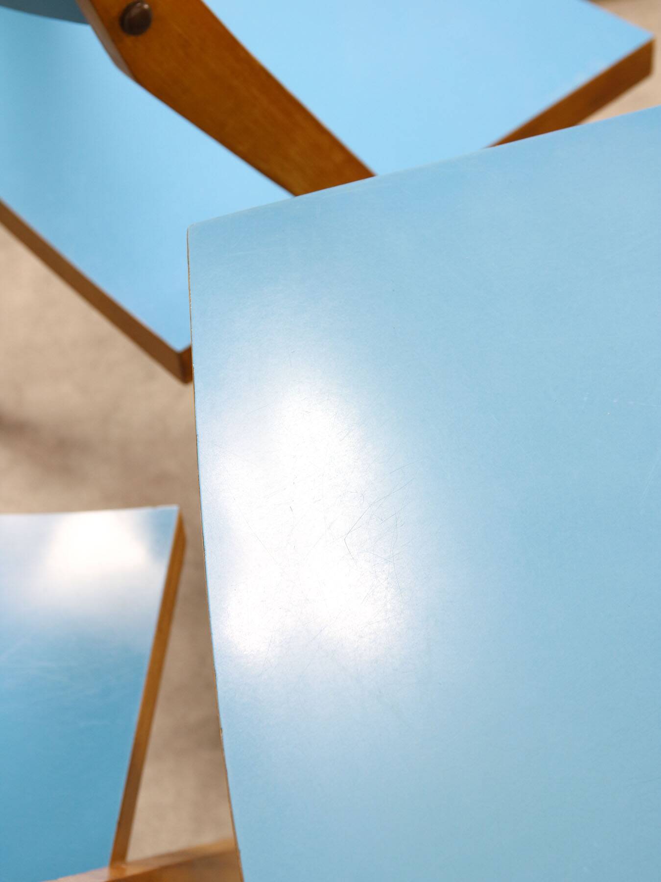 Mid-century Italian Wooden Dining Set of 5 in Blue