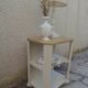 Vintage side table reimagined in beige, wooden tops.