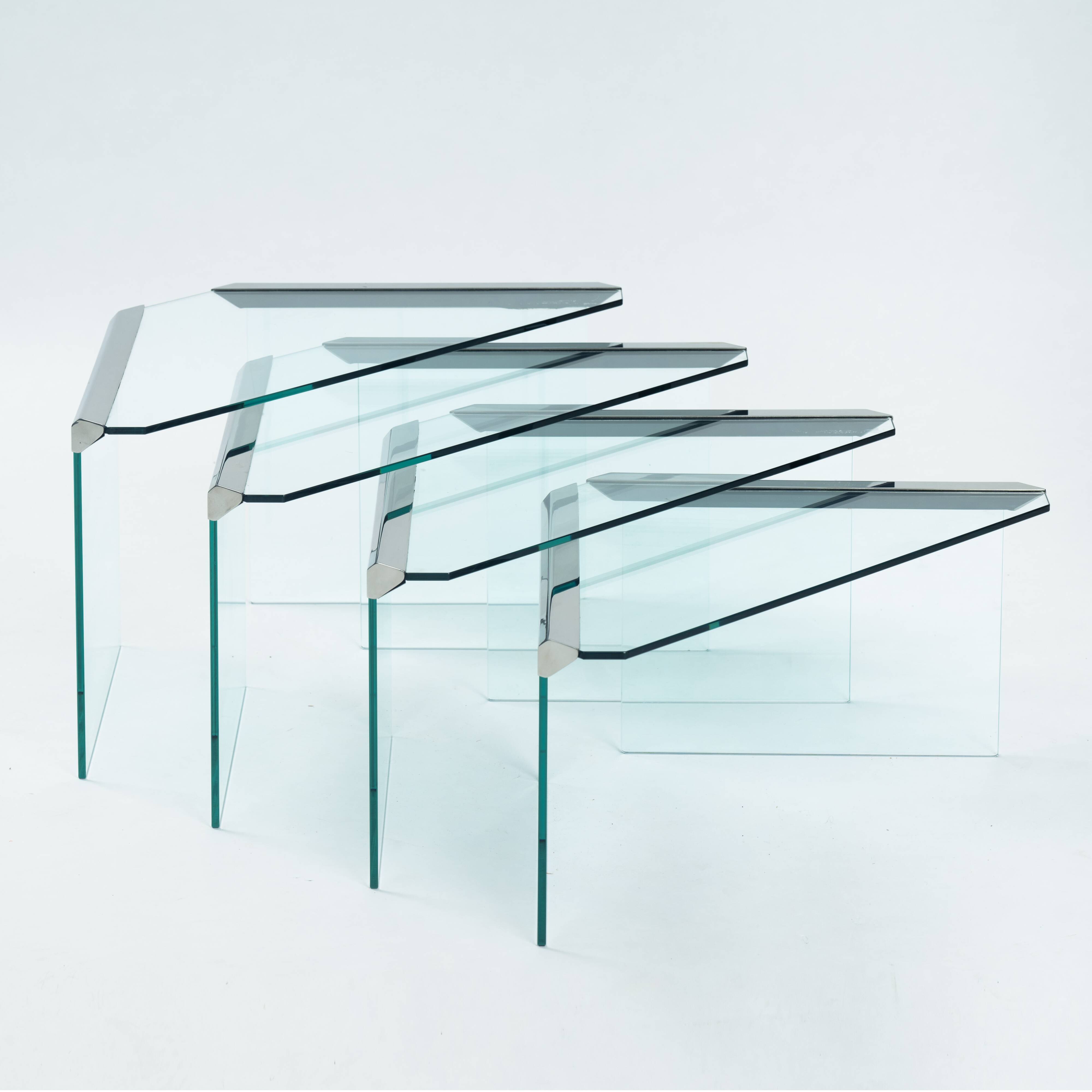 Glass & chrome Nesting Tables by Pierangelo Galotti Radice, Italy, 1970s