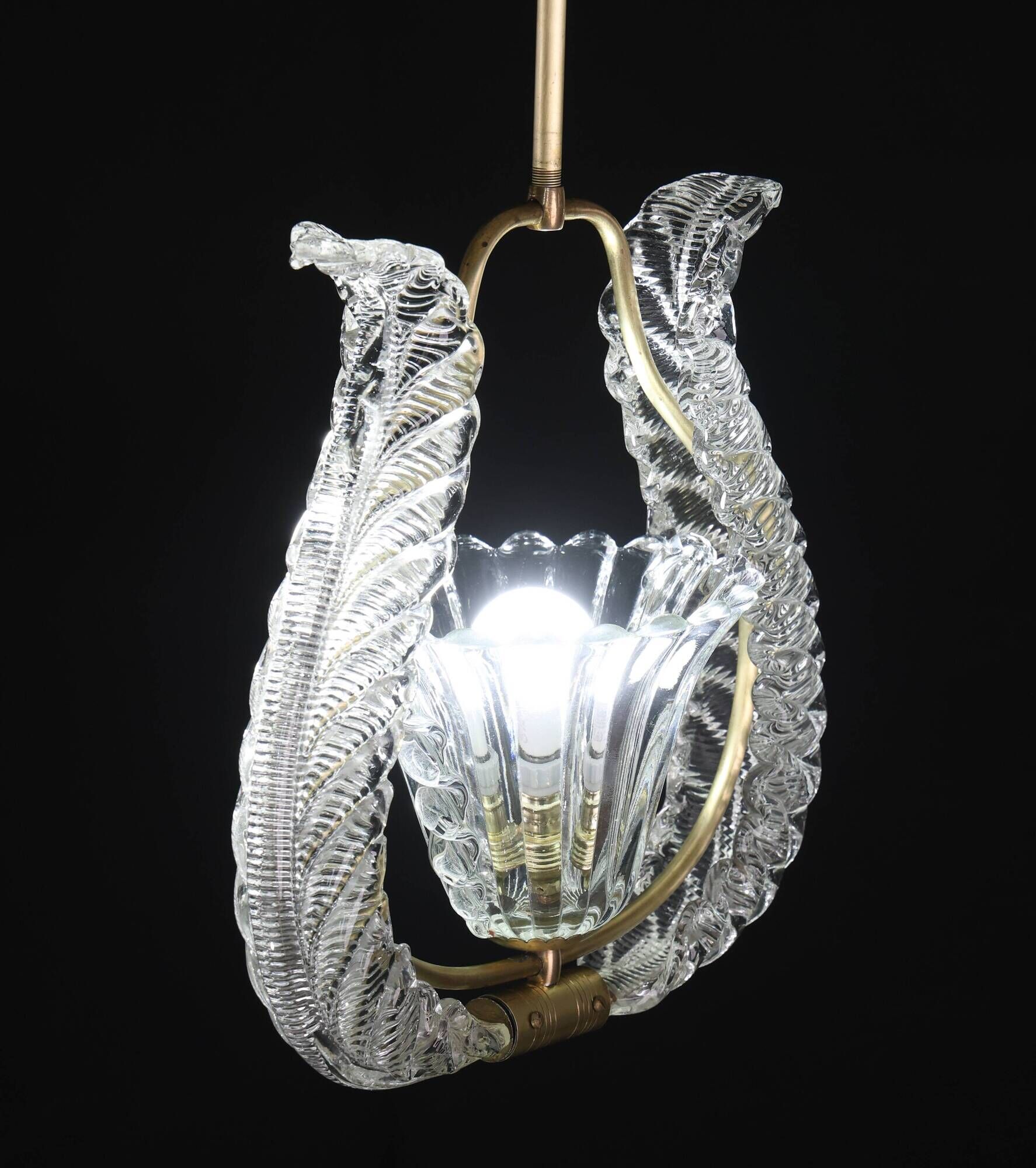 Charming Murano Glass Art Deco Pendant Chandelier by Ercole Barovier, 1940s