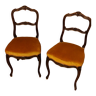 Lot de deux chaises en velours couleur miel et cadre bois massif 19 ème