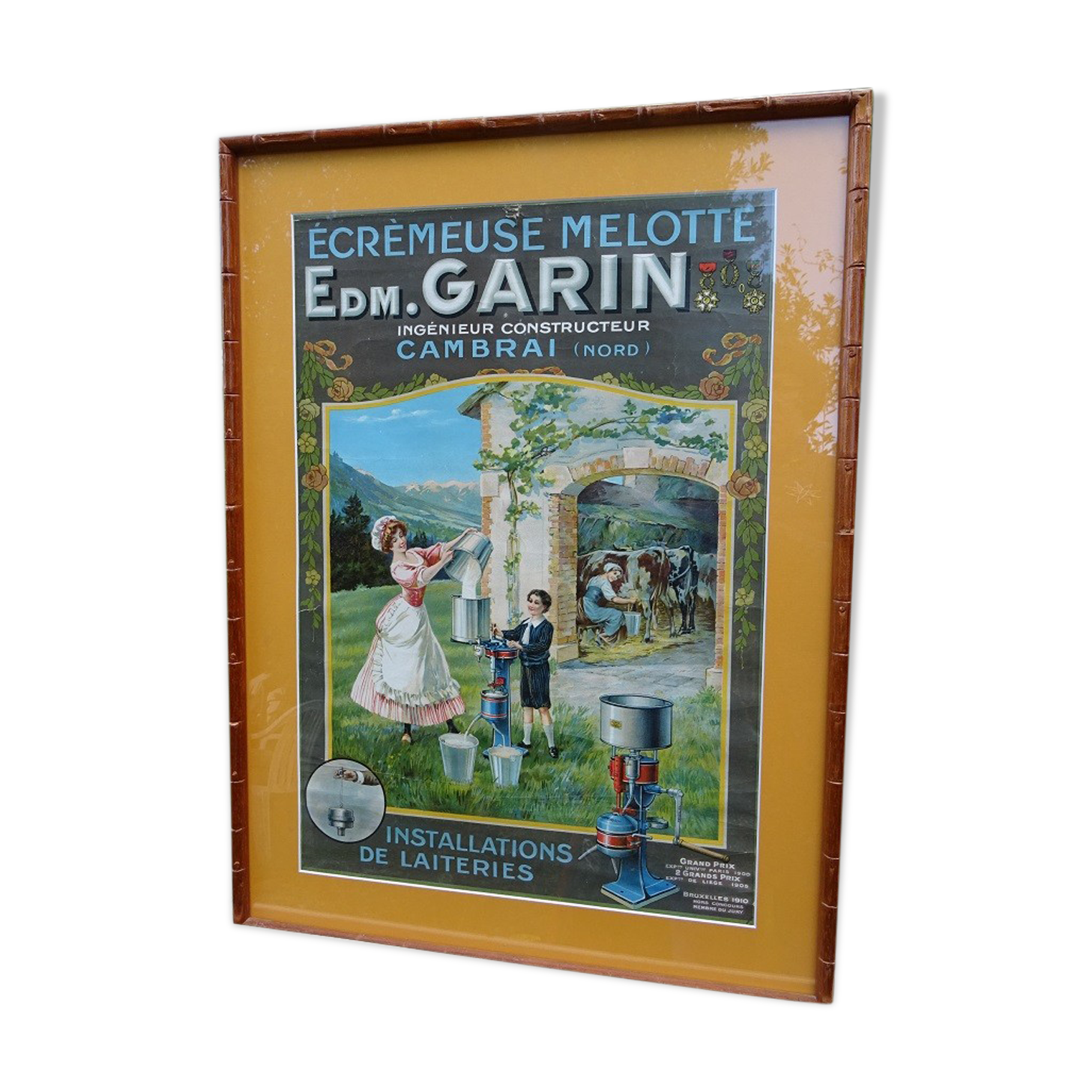 old oil skimmers Grain Cambrai 1910 framed original poster