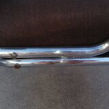 Space age designer armchair with chrome base and brown fabrics vintage 1960