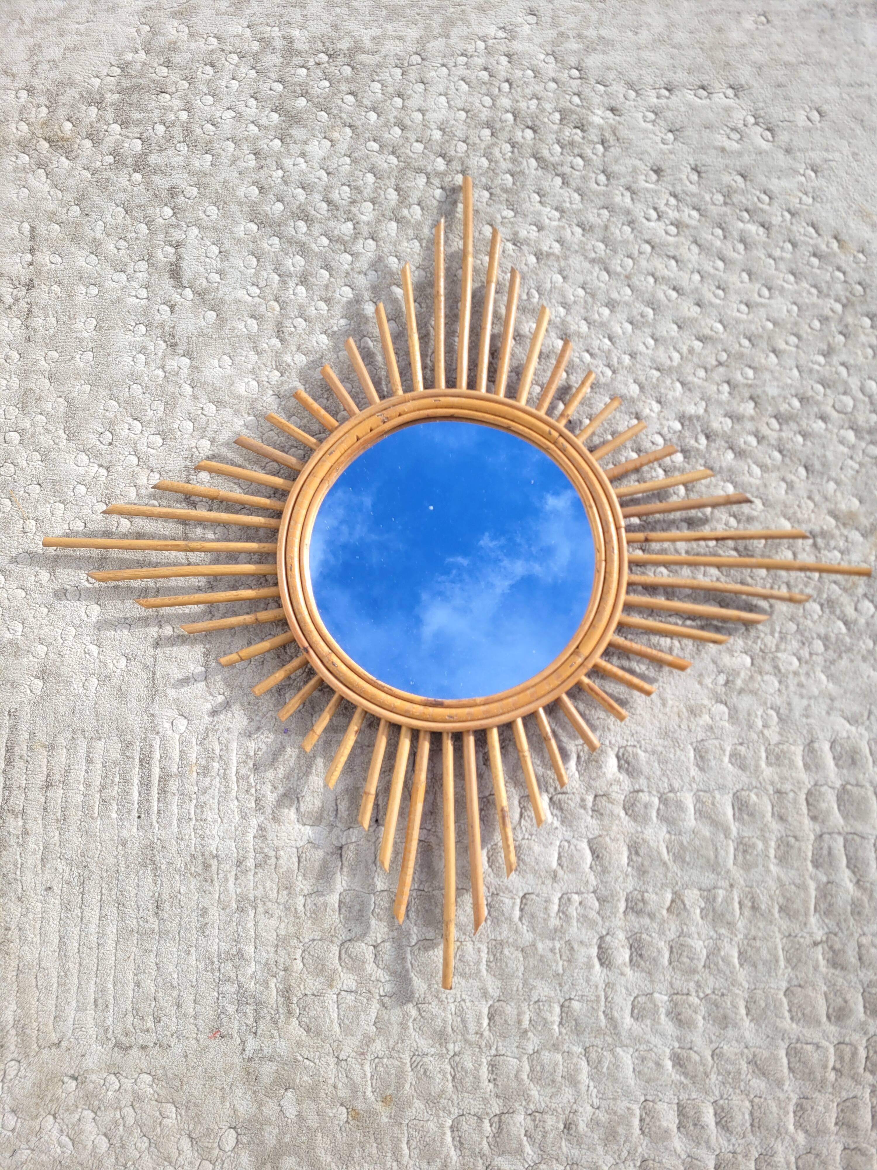 Vintage rattan sun mirror circa 1970