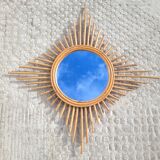 Vintage rattan sun mirror circa 1970