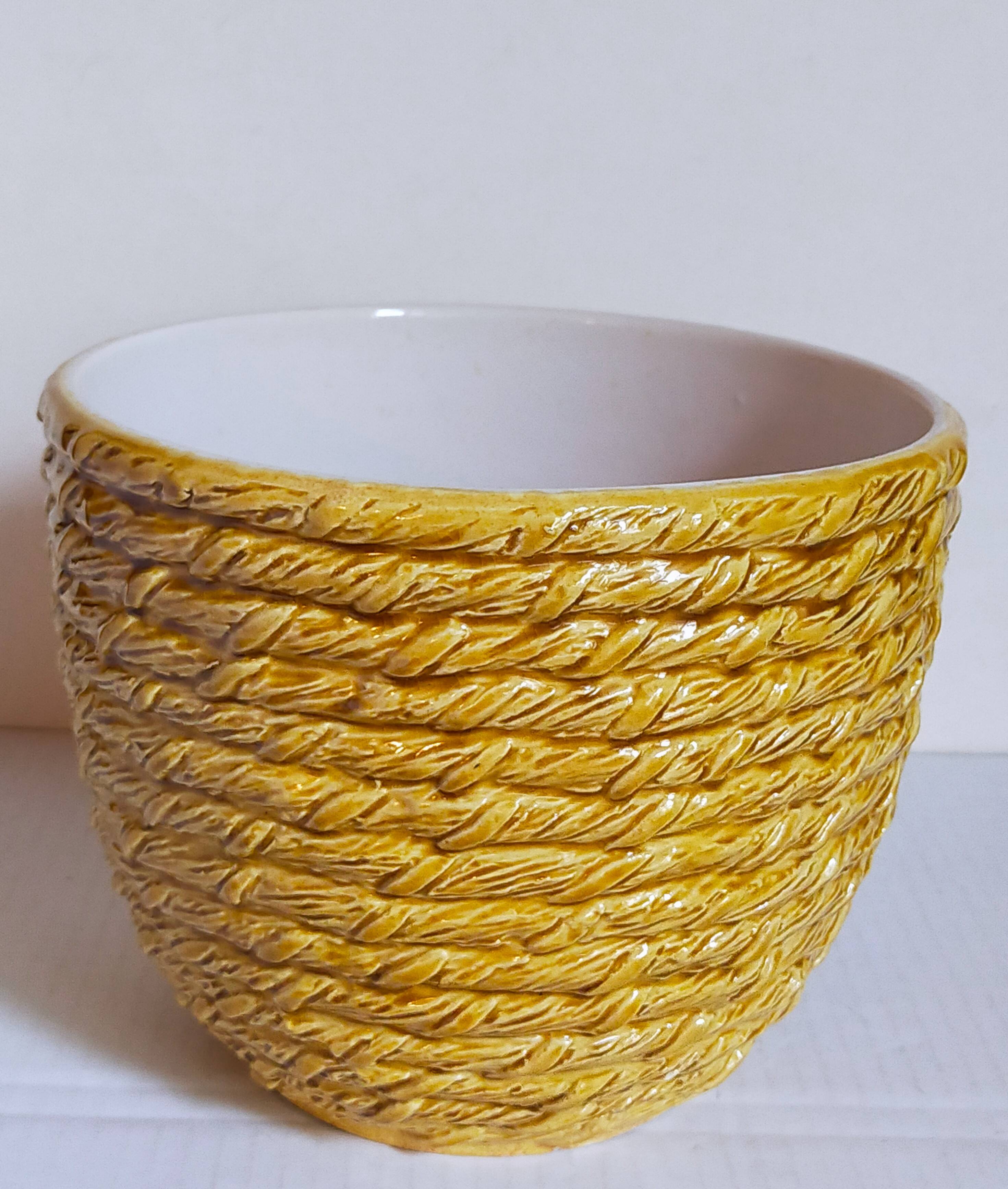 Vintage “rope” slip ceramic planter