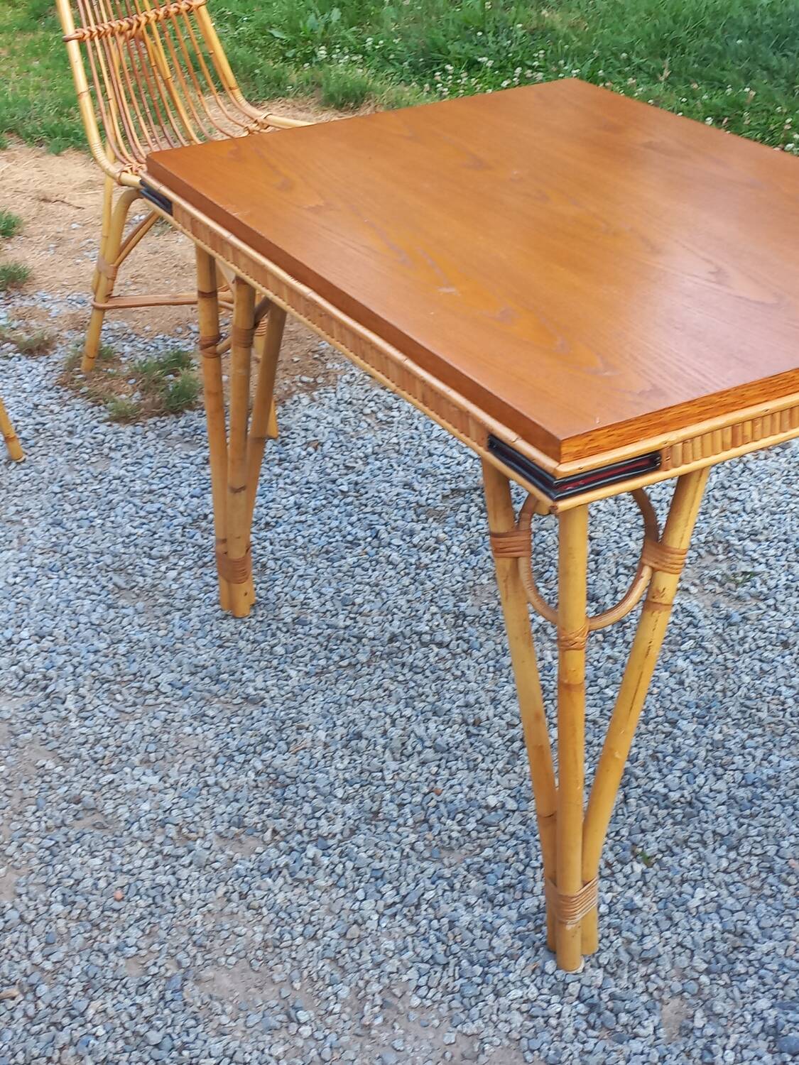 Vintage dining room attributed to Audoux and Minet in bamboo and rattan