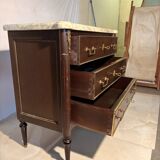 Commode 3 tiroirs de style Louis XVI, marbre et bronzes dorés