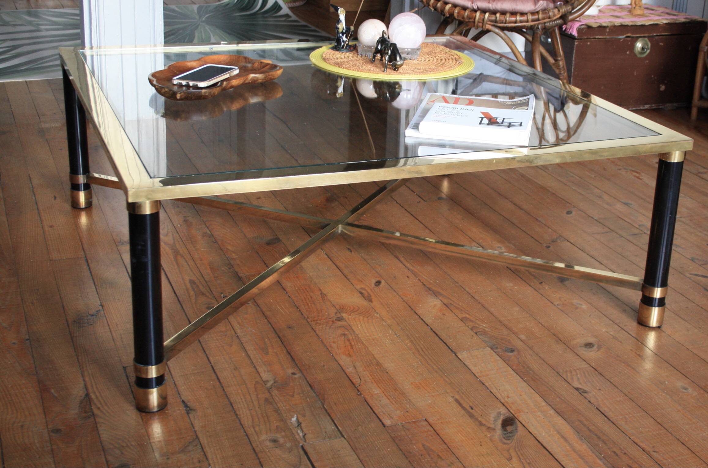 Square brass glass coffee table