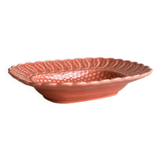 Plat ancien en céramique , coloris corail