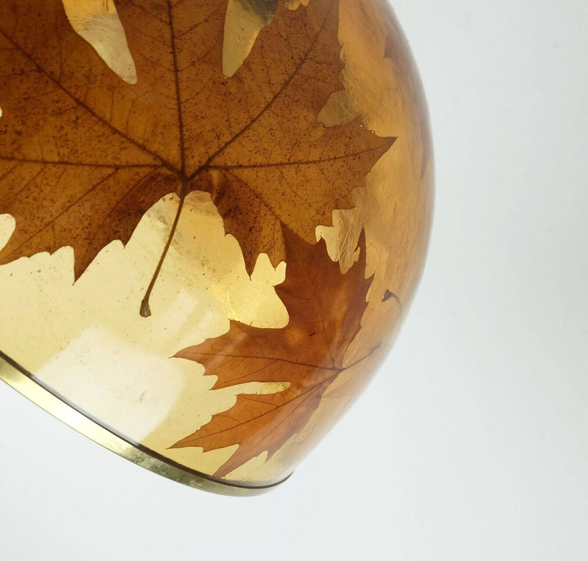 rare vintage PENDANT LAMP resin with maple leaves 1970s hanging lamp