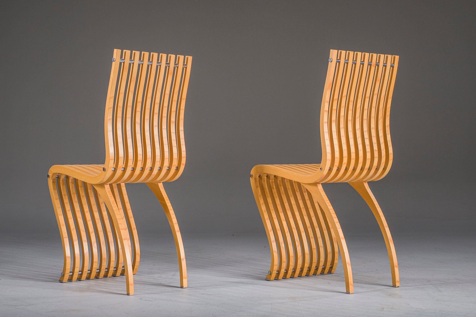 Schizzo chairs in beech and chrome by Ron Arad for Vitra, Germany, 1980s, set of 2