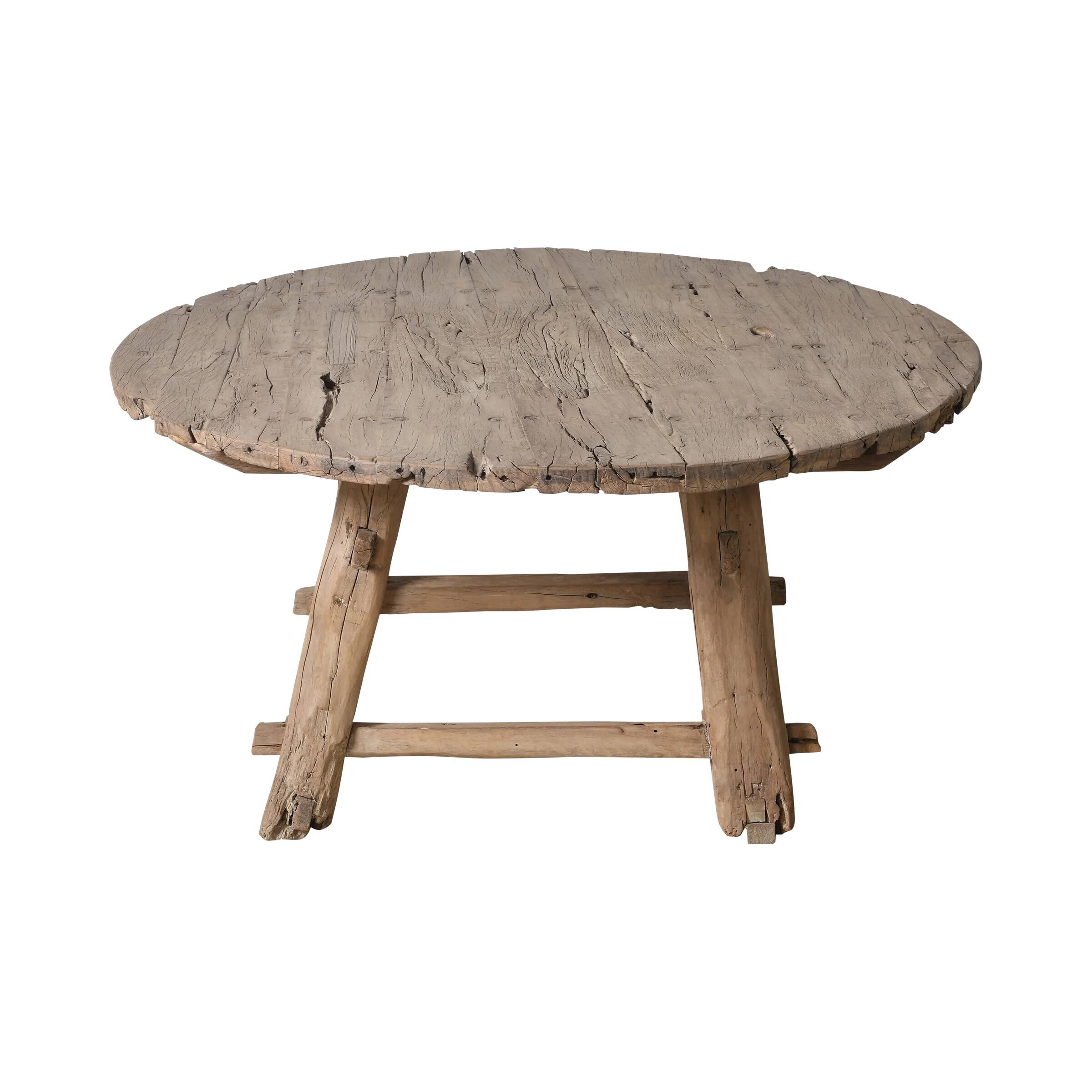 Xianping - Antique round coffee table in solid elm no. 1