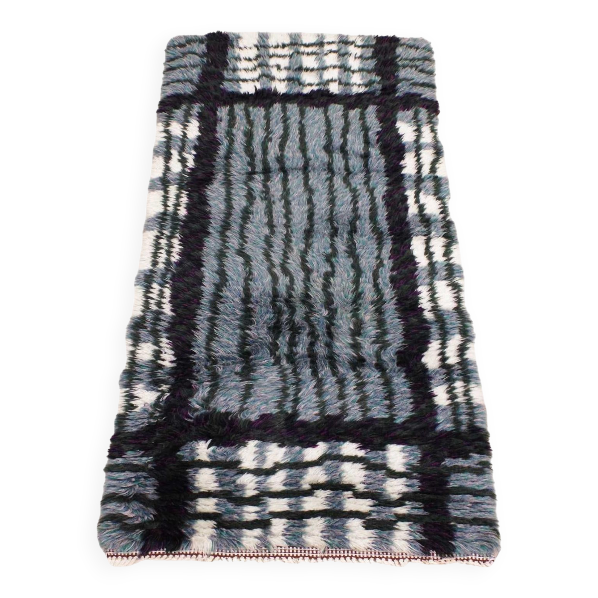 Mid-Century Modern Swedish Rya Rug in Grey, Black, and White, 1950s
