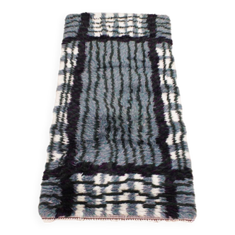 Mid-Century Modern Swedish Rya Rug in Grey, Black, and White, 1950s