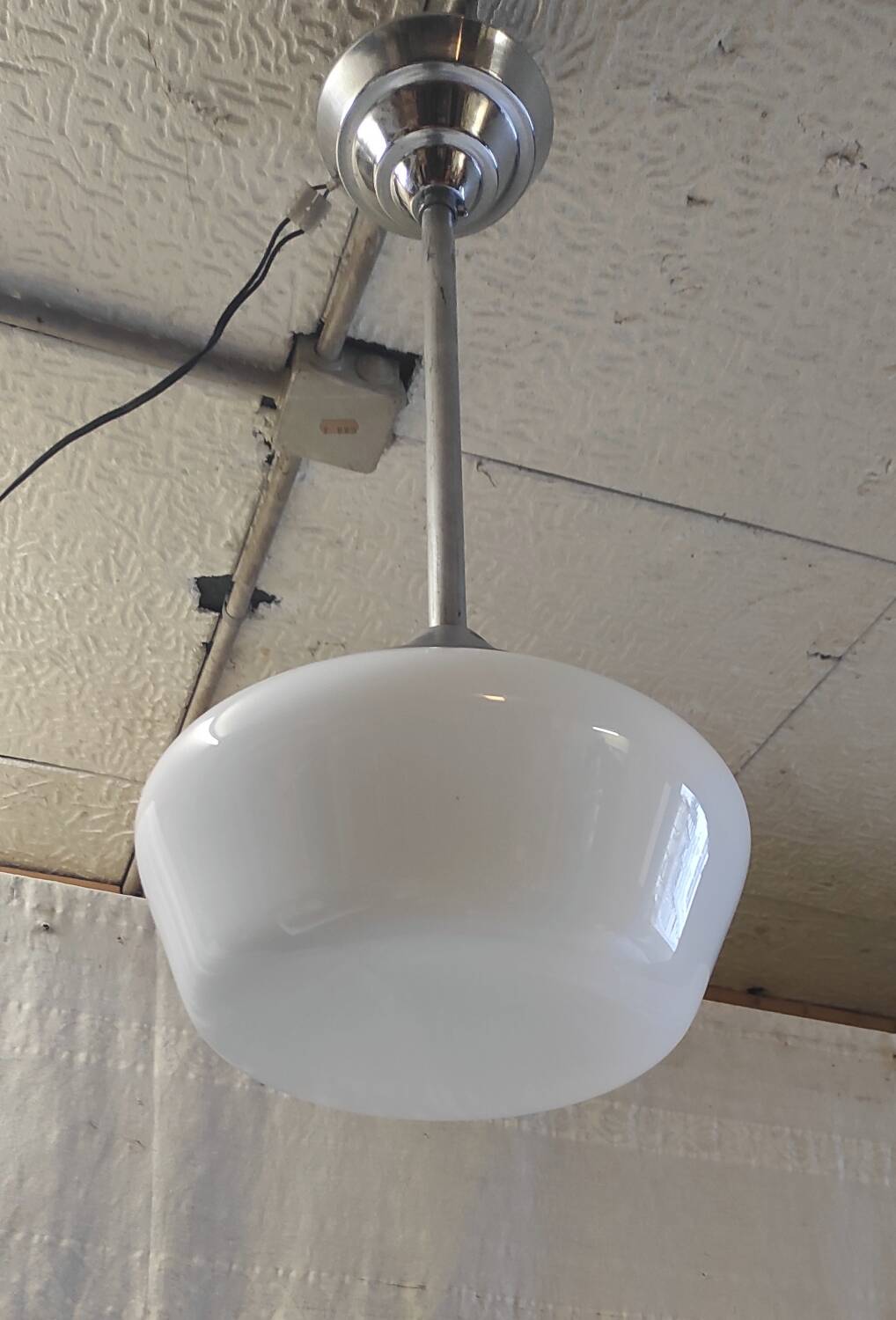 Metal Bauhaus suspension with opaline globe - mid 20th century.