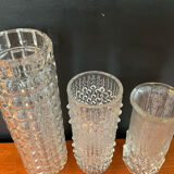Vintage trio of moulded glass roll vases