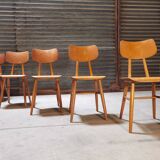 Set of 5 all-wood chairs published by Ton 1960