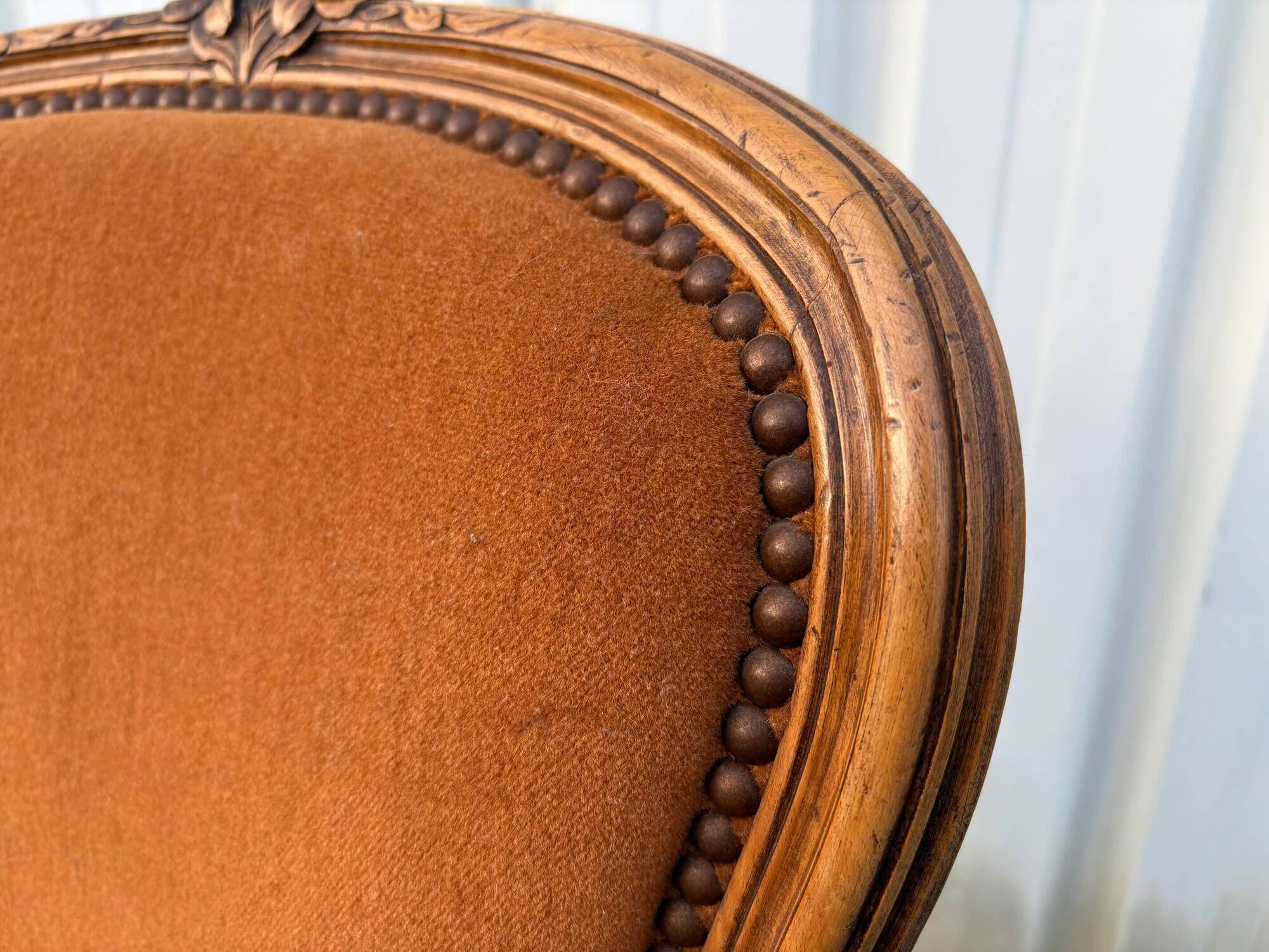 Pair of Louis XV style armchairs in ochre velvet