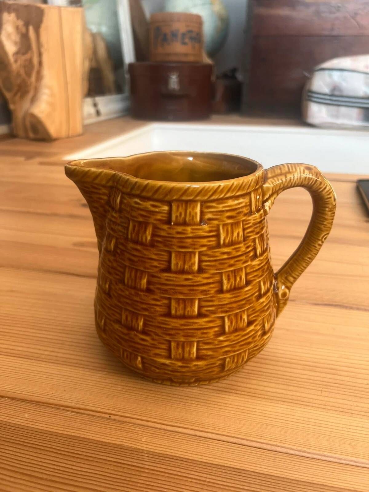 Vintage bistro jug Digoin Sarreguemines woven