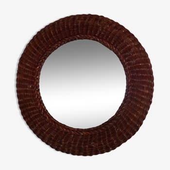 Woven wicker mirror vintage italy 1970