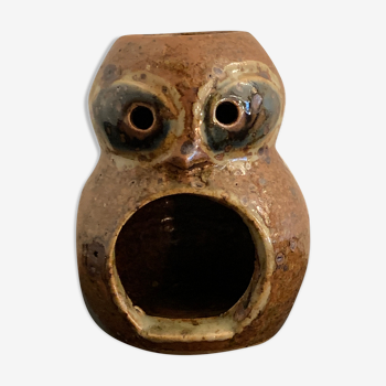 Photophore candle holder owl in enamelled stoneware Baudat