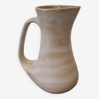 Ancien Pichet vase anse céramique grès vintage beige blanc Niderviller