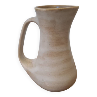 Ancien Pichet vase anse céramique grès vintage beige blanc Niderviller