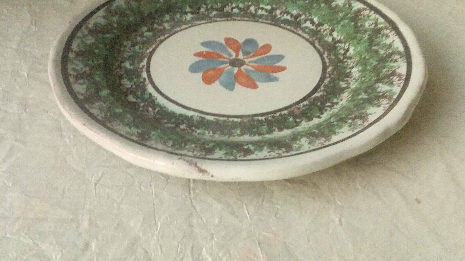 Earthenware plate from forges leseaux cul noir sponge decoration late 19th century