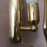 Set of 3 wall lights in golden brass and opaline glass