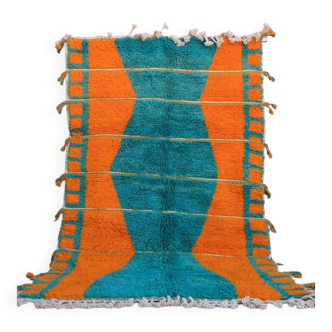 Moroccan Berber green and orange modern rug
