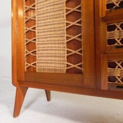 Vintage buffet, rattan and wood secretary from the 1960s.