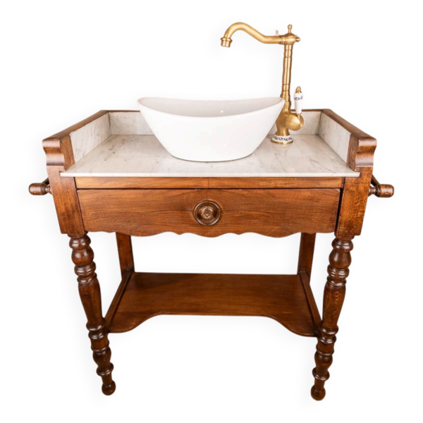 Meuble vasque ancien marbre et bois de style Louis-Philippe